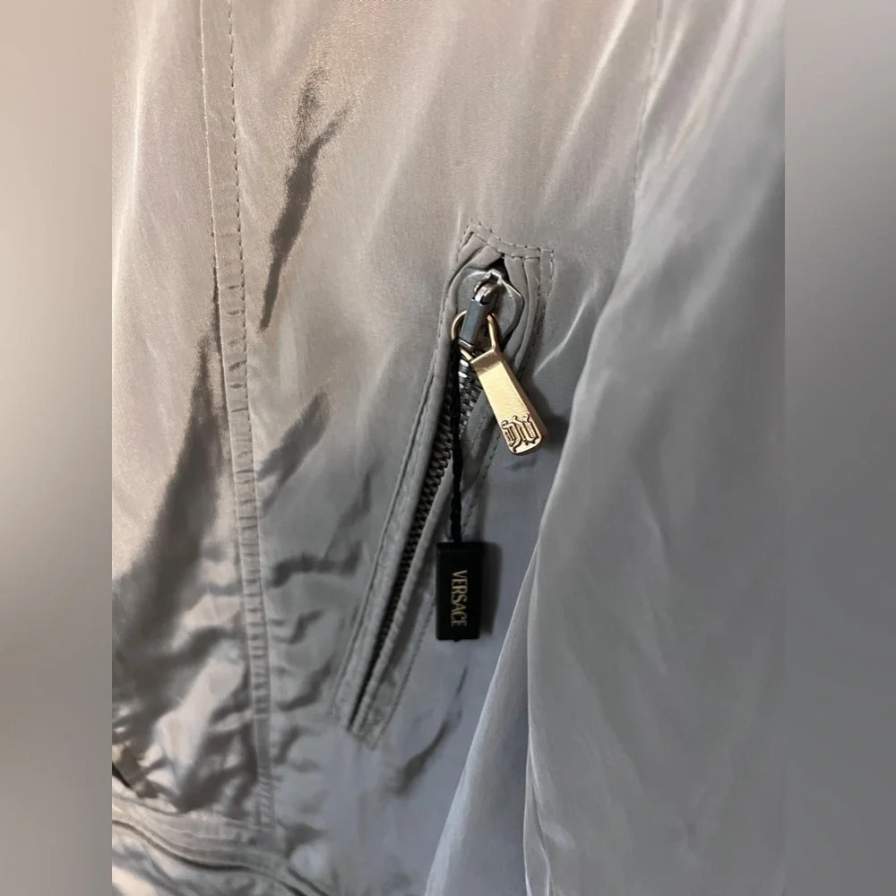 Vintage | Versace Double Zipper Silver Half-Zip Jacket | Size L (approx) - Picture 4 of 10